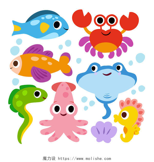 世界海洋日海洋动物素材卡通插画